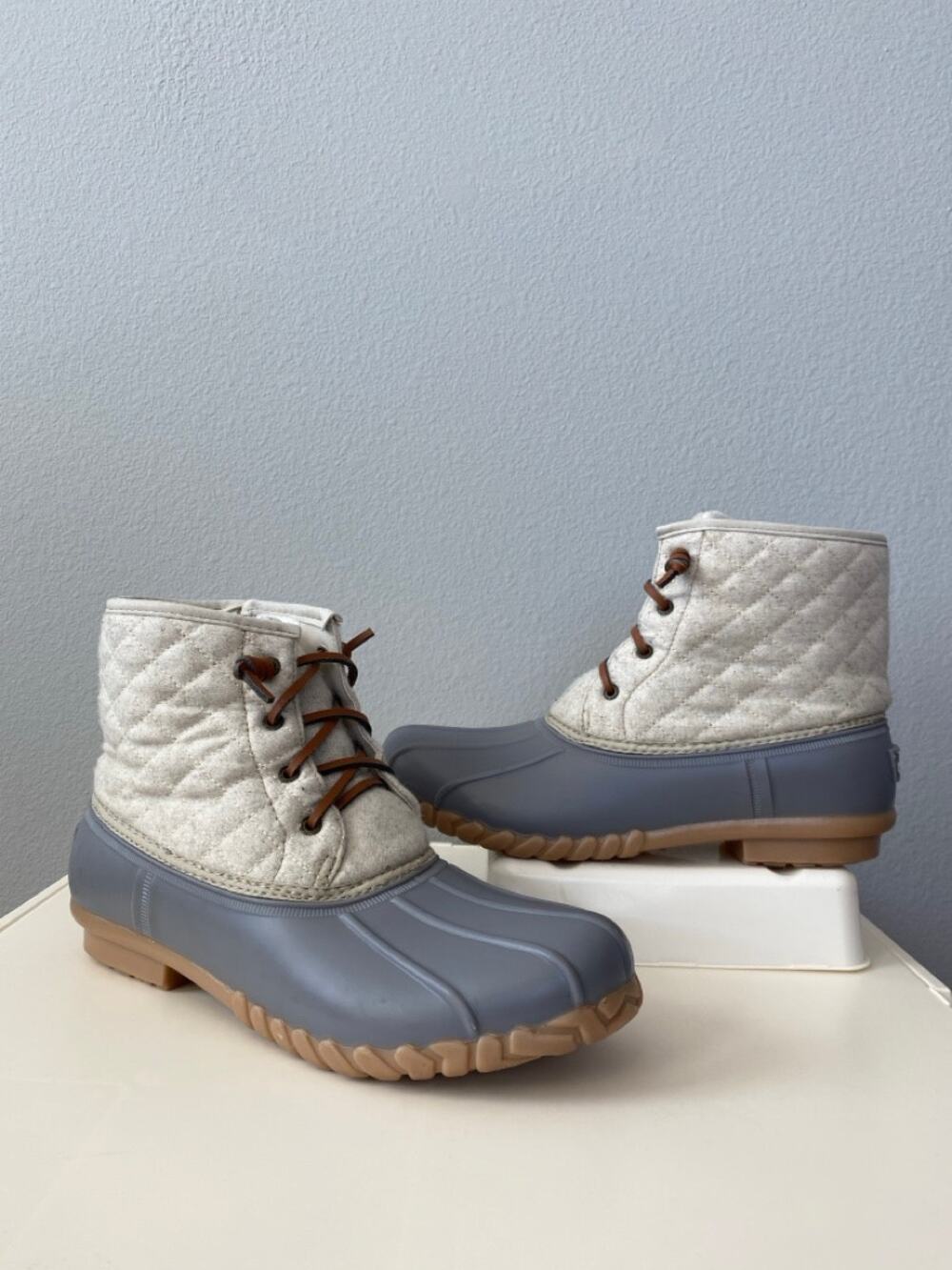 Nautica Boots 12 Womens Wooley Duck Boot Gray Quilted Lace Up Side Zip Gorpcore